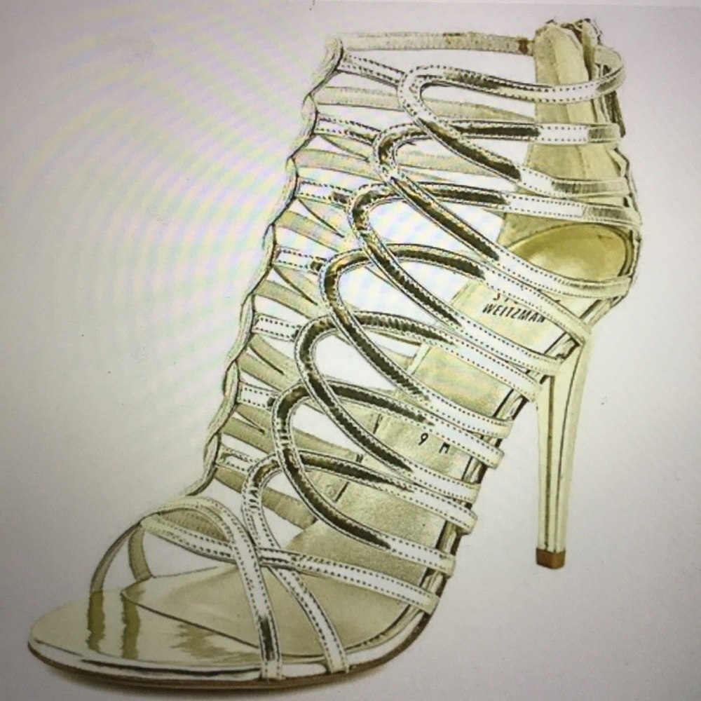 STUART WEITZMAN LOOPS Strappy Cage Pale Gold heels. New in Box Size 8